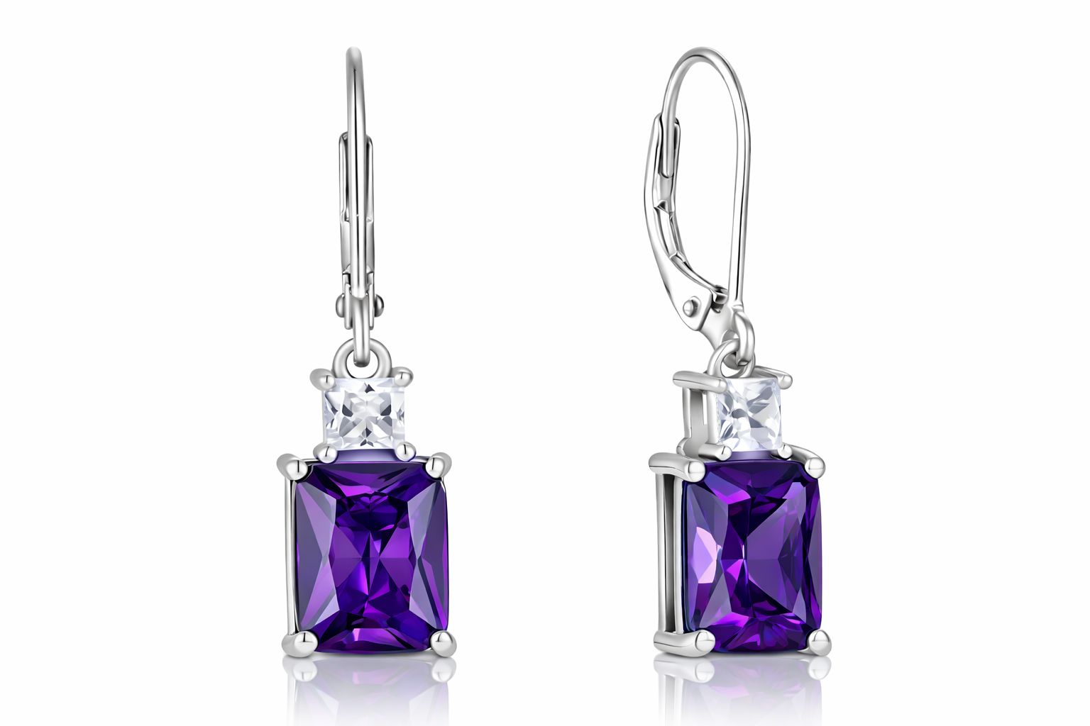 Sterling Silver Emerald Cut Drop Earrings with Cubic Zirconia,Nida Jewelers